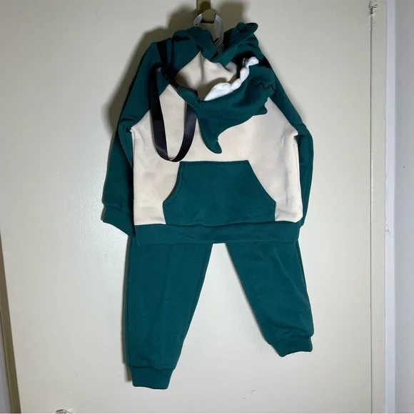 Sz 4Y Shein 3 pcs set boys Green Dinosaur Hoodie and Pants Set - Picture 7 of 16